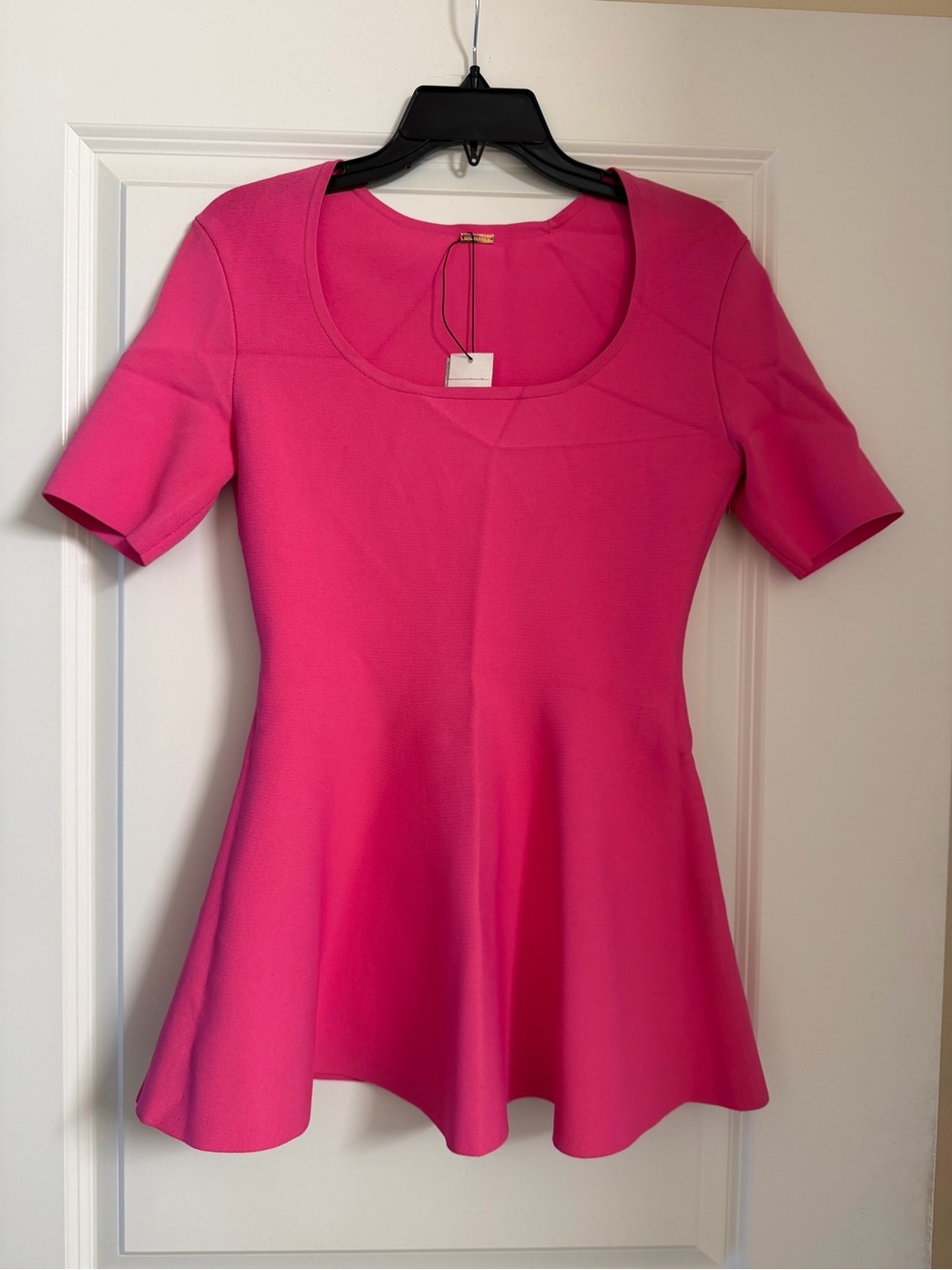 Adam Lippes Hot Pink Short-Sleeve Peplum Top